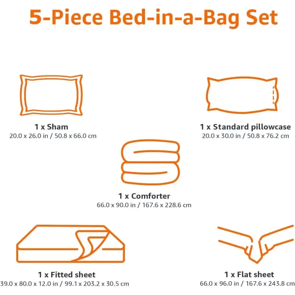 Amazon Basics Lightweight Microfiber BedinaBag Comforter 5Piece Bedding Set TwinTwin XL Navy with Simple PlaidRed Simple Stripe TwinTwin XL