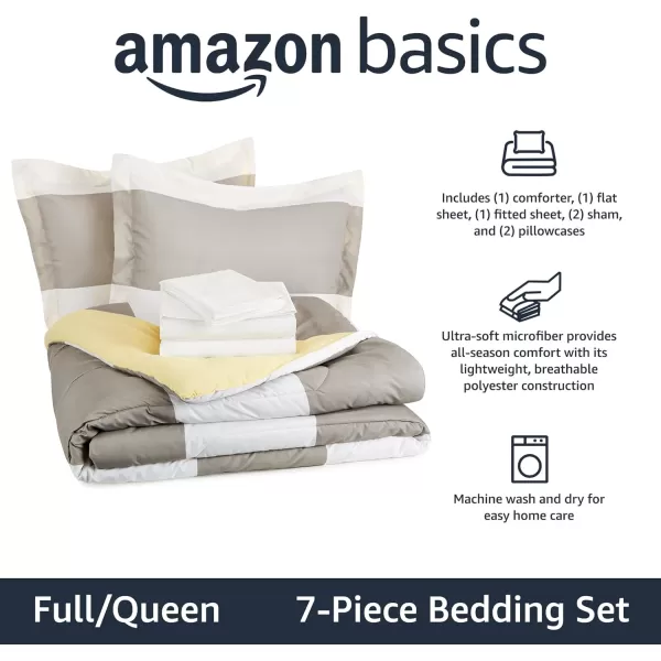 Amazon Basics Lightweight Microfiber BedinaBag Comforter 5Piece Bedding Set TwinTwin XL Navy with Simple PlaidReversible Gray Stripe FullQueen