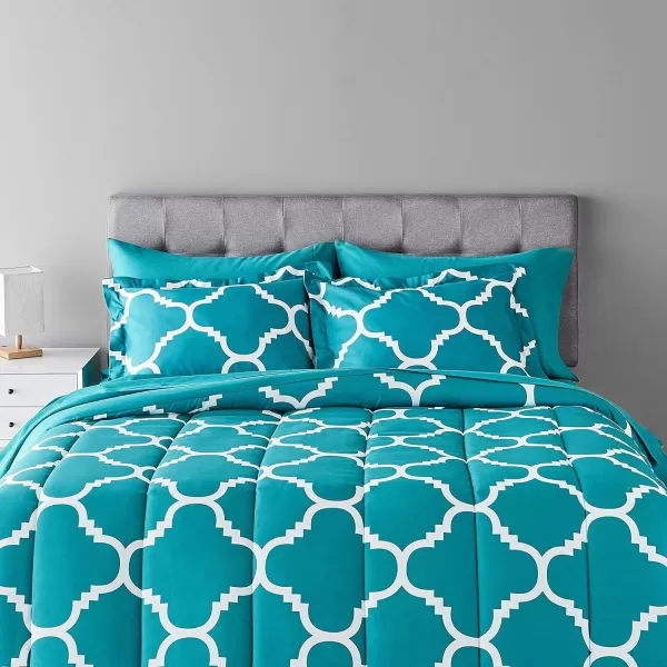 Amazon Basics Lightweight Microfiber BedinaBag Comforter 5Piece Bedding Set TwinTwin XL Navy with Simple PlaidTeal Trellis FullQueen