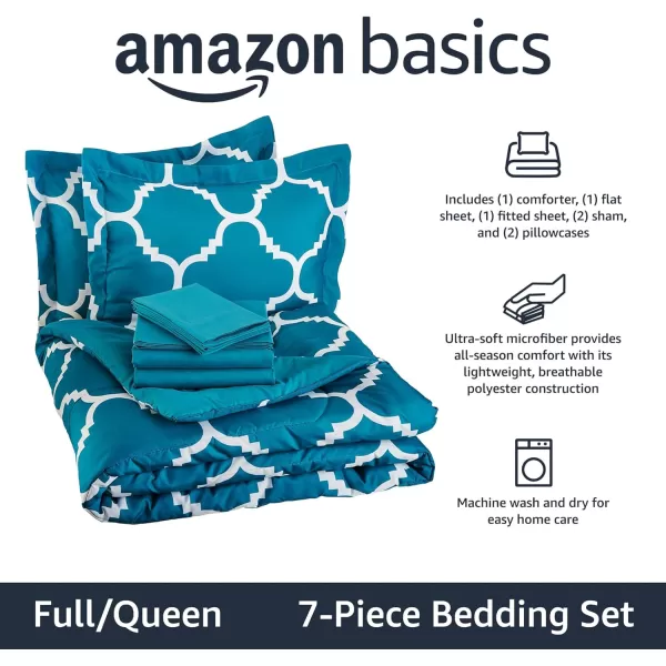 Amazon Basics Lightweight Microfiber BedinaBag Comforter 5Piece Bedding Set TwinTwin XL Navy with Simple PlaidTeal Trellis FullQueen