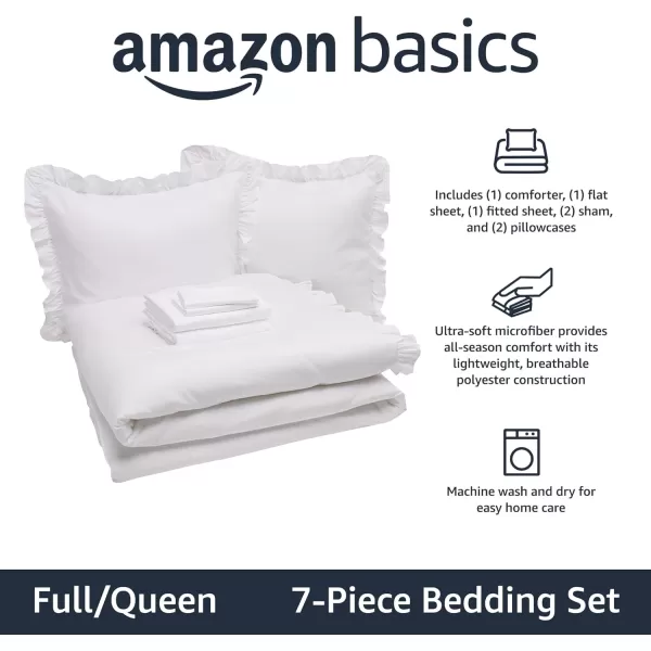 Amazon Basics Lightweight Microfiber BedinaBag Comforter 5Piece Bedding Set TwinTwin XL Navy with Simple PlaidWhite Ruffles FullQueen