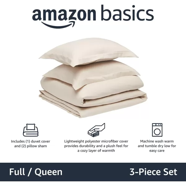 Amazon Basics Lightweight Microfiber Duvet Cover Set with Snap Buttons FullQueen Bright WhiteBeige FullQueen Snap Buttons