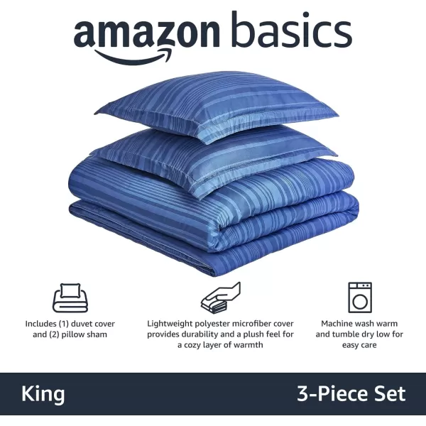 Amazon Basics Lightweight Microfiber Duvet Cover Set with Snap Buttons FullQueen Bright WhiteBlue Calvin Stripe King Zipper