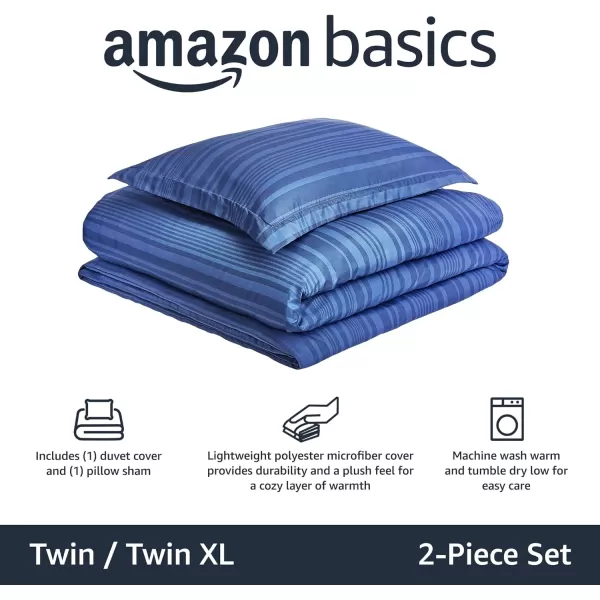 Amazon Basics Lightweight Microfiber Duvet Cover Set with Snap Buttons FullQueen Bright WhiteBlue Calvin Stripe TwinTwin XL Zipper