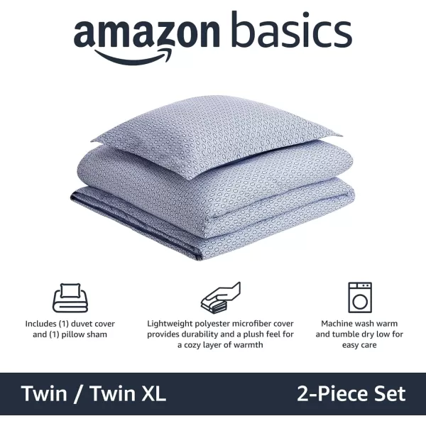 Amazon Basics Lightweight Microfiber Duvet Cover Set with Snap Buttons FullQueen Bright WhiteBlue Damask TwinTwin XL Zipper