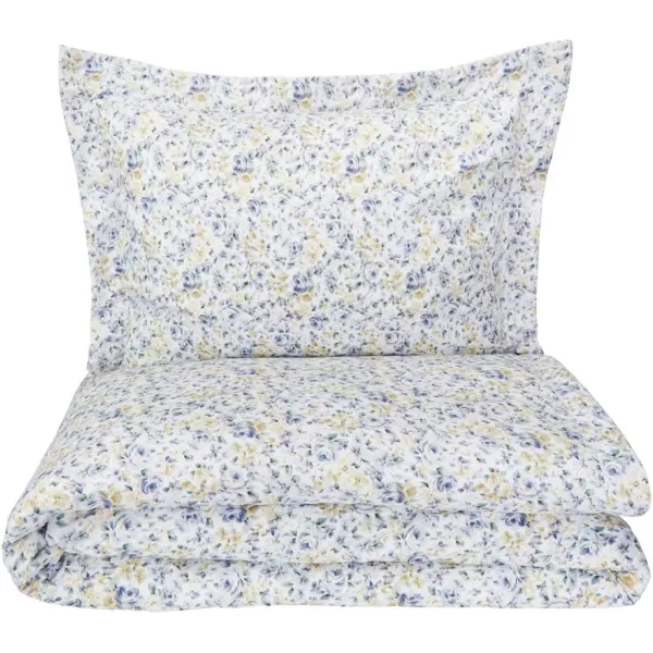 Amazon Basics Lightweight Microfiber Duvet Cover Set with Snap Buttons FullQueen Bright WhiteBlue Floral TwinTwin XL Snap Buttons