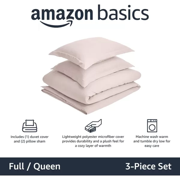 Amazon Basics Lightweight Microfiber Duvet Cover Set with Snap Buttons FullQueen Bright WhiteBlush FullQueen Zipper