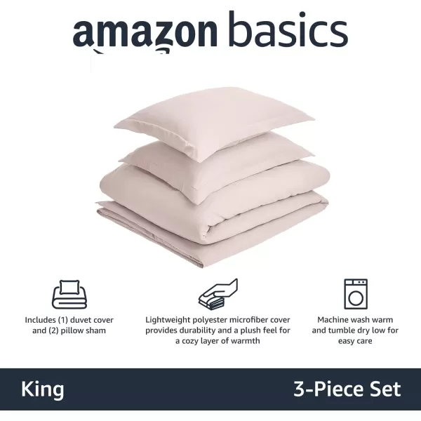 Amazon Basics Lightweight Microfiber Duvet Cover Set with Snap Buttons FullQueen Bright WhiteBlush King Zipper