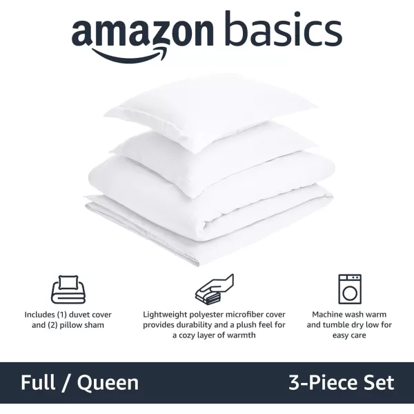 Amazon Basics Lightweight Microfiber Duvet Cover Set with Snap Buttons FullQueen Bright WhiteBright White FullQueen Snap Buttons