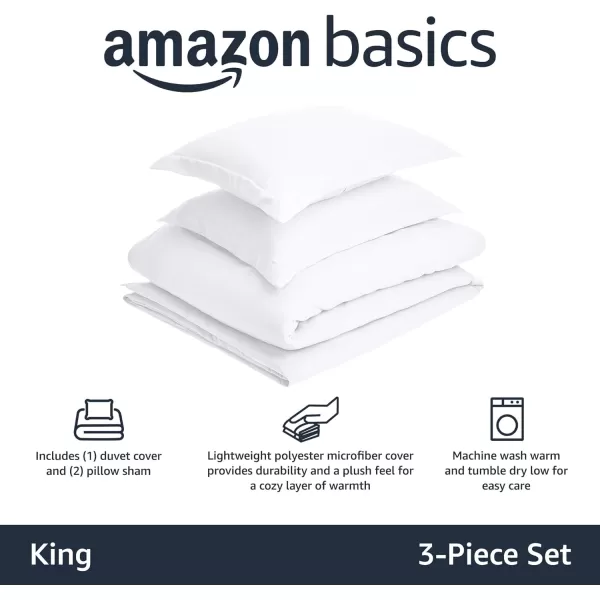 Amazon Basics Lightweight Microfiber Duvet Cover Set with Snap Buttons FullQueen Bright WhiteBright White King Snap Buttons