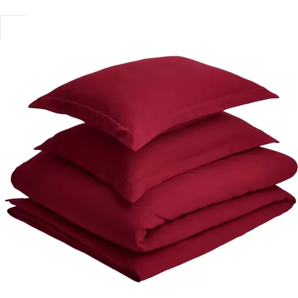 Amazon Basics Lightweight Microfiber Duvet Cover Set with Snap Buttons FullQueen Bright WhiteBurgundy FullQueen Zipper