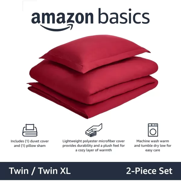 Amazon Basics Lightweight Microfiber Duvet Cover Set with Snap Buttons FullQueen Bright WhiteBurgundy TwinTwin XL Zipper