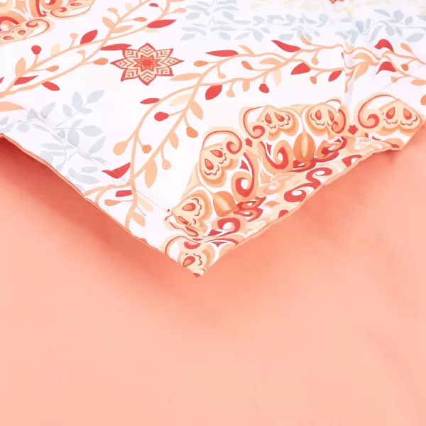 Amazon Basics Lightweight Microfiber Duvet Cover Set with Snap Buttons FullQueen Bright WhiteCoral Medallion FullQueen Zipper