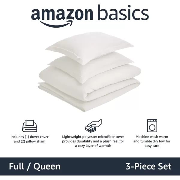 Amazon Basics Lightweight Microfiber Duvet Cover Set with Snap Buttons FullQueen Bright WhiteCream FullQueen Zipper