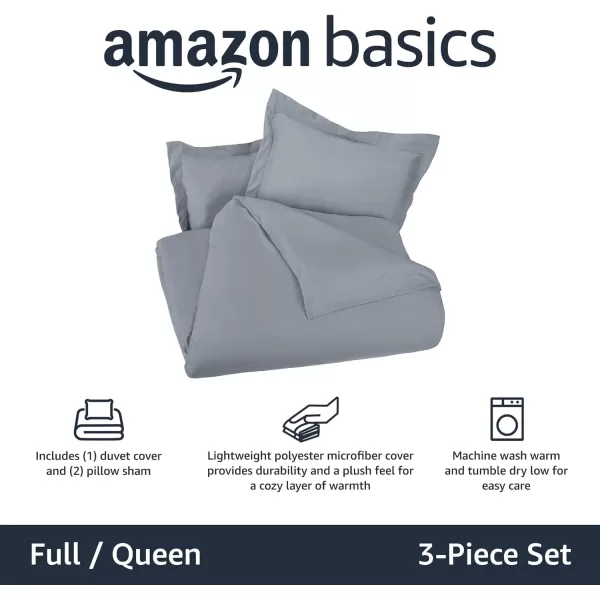 Amazon Basics Lightweight Microfiber Duvet Cover Set with Snap Buttons FullQueen Bright WhiteDark Grey FullQueen Snap Buttons