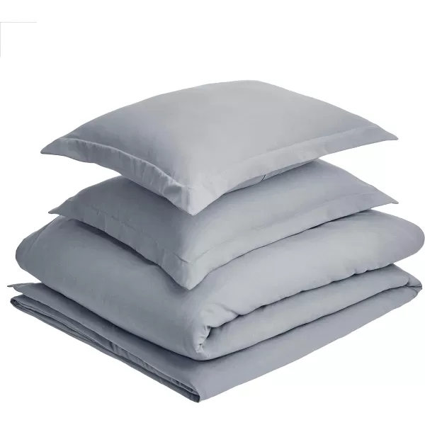 Amazon Basics Lightweight Microfiber Duvet Cover Set with Snap Buttons FullQueen Bright WhiteDark Grey FullQueen Zipper