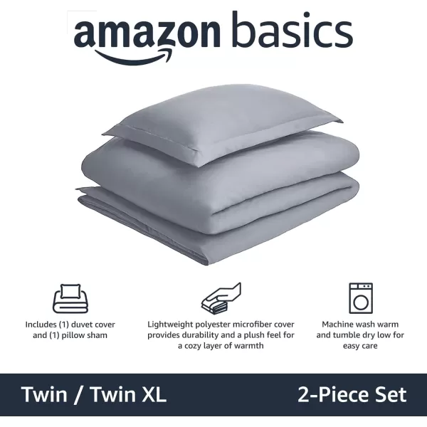 Amazon Basics Lightweight Microfiber Duvet Cover Set with Snap Buttons FullQueen Bright WhiteDark Grey TwinTwin XL Snap Buttons