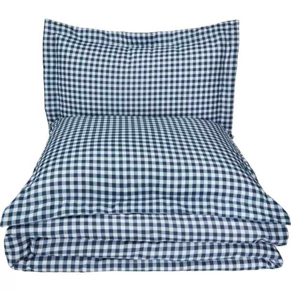 Amazon Basics Lightweight Microfiber Duvet Cover Set with Snap Buttons FullQueen Bright WhiteGingham Plaid FullQueen Snap Buttons