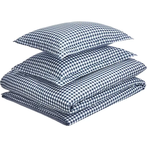 Amazon Basics Lightweight Microfiber Duvet Cover Set with Snap Buttons FullQueen Bright WhiteGingham Plaid King Zipper