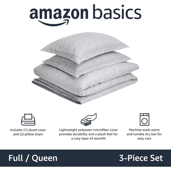 Amazon Basics Lightweight Microfiber Duvet Cover Set with Snap Buttons FullQueen Bright WhiteGrey Cheetah FullQueen Zipper