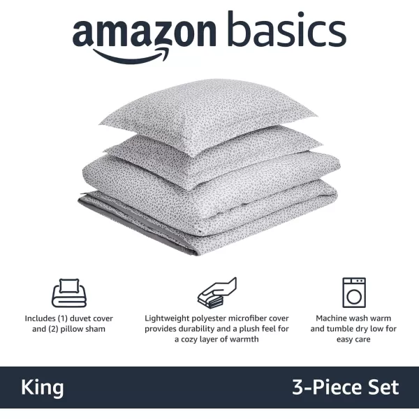 Amazon Basics Lightweight Microfiber Duvet Cover Set with Snap Buttons FullQueen Bright WhiteGrey Cheetah King Zipper