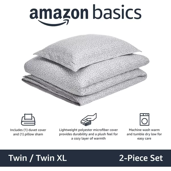 Amazon Basics Lightweight Microfiber Duvet Cover Set with Snap Buttons FullQueen Bright WhiteGrey Cheetah TwinTwin XL Zipper