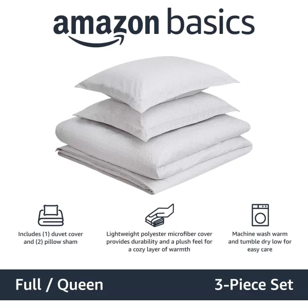 Amazon Basics Lightweight Microfiber Duvet Cover Set with Snap Buttons FullQueen Bright WhiteGrey Crosshatch FullQueen Zipper