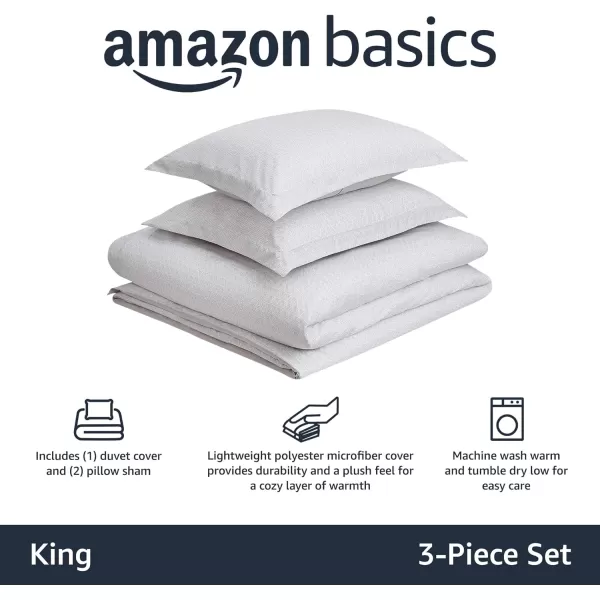 Amazon Basics Lightweight Microfiber Duvet Cover Set with Snap Buttons FullQueen Bright WhiteGrey Crosshatch King Zipper