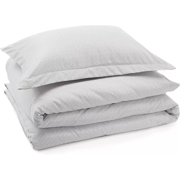 Amazon Basics Lightweight Microfiber Duvet Cover Set with Snap Buttons FullQueen Bright WhiteGrey Crosshatch TwinTwinXL Snap Buttons