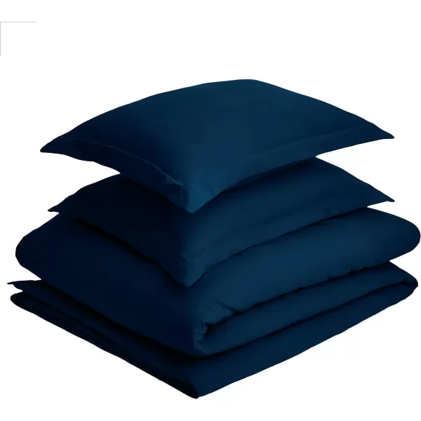 Amazon Basics Lightweight Microfiber Duvet Cover Set with Snap Buttons FullQueen Bright WhiteNavy Blue King Zipper