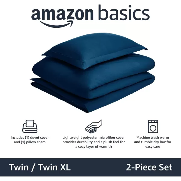 Amazon Basics Lightweight Microfiber Duvet Cover Set with Snap Buttons FullQueen Bright WhiteNavy Blue TwinTwin XL Snap Buttons