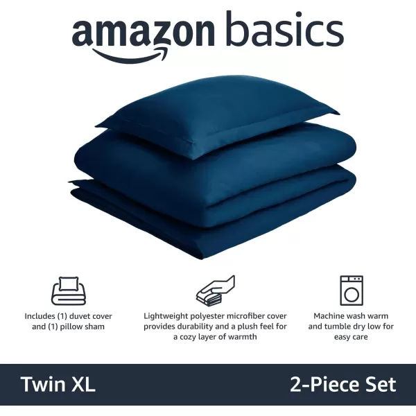 Amazon Basics Lightweight Microfiber Duvet Cover Set with Snap Buttons FullQueen Bright WhiteNavy Blue TwinTwinXL Zipper