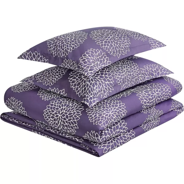 Amazon Basics Lightweight Microfiber Duvet Cover Set with Snap Buttons FullQueen Bright WhitePurple Floral King Zipper