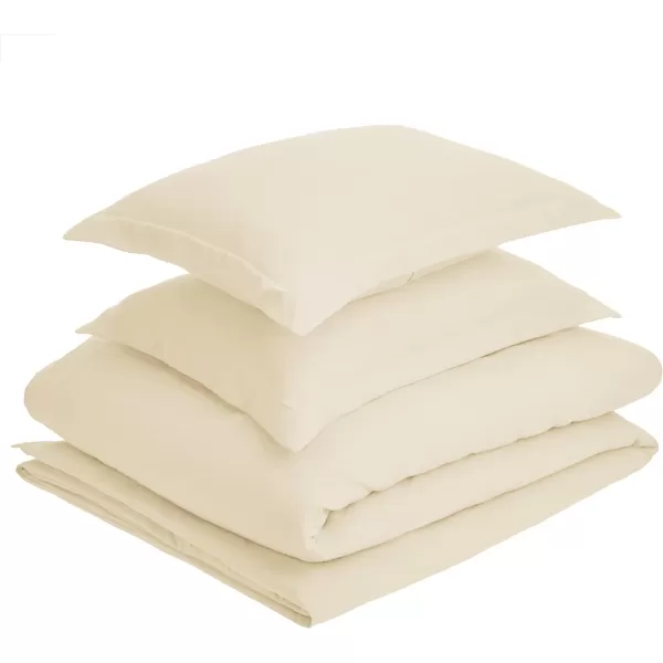 Amazon Basics Lightweight Microfiber Duvet Cover Set with Snap Buttons FullQueen Bright WhiteSandy Beige King Zipper