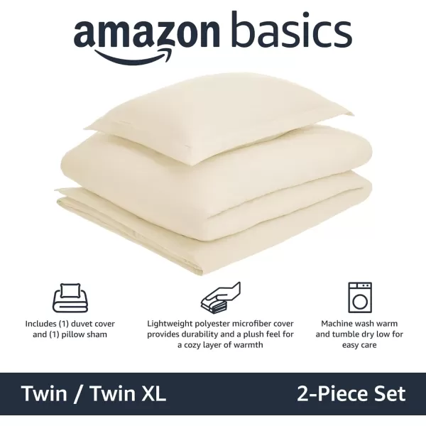 Amazon Basics Lightweight Microfiber Duvet Cover Set with Snap Buttons FullQueen Bright WhiteSandy Beige TwinTwin XL Zipper