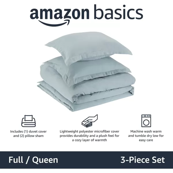 Amazon Basics Lightweight Microfiber Duvet Cover Set with Snap Buttons FullQueen Bright WhiteSpa Blue FullQueen Snap Buttons