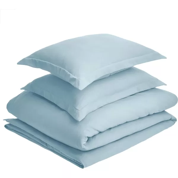 Amazon Basics Lightweight Microfiber Duvet Cover Set with Snap Buttons FullQueen Bright WhiteSpa Blue FullQueen Zipper