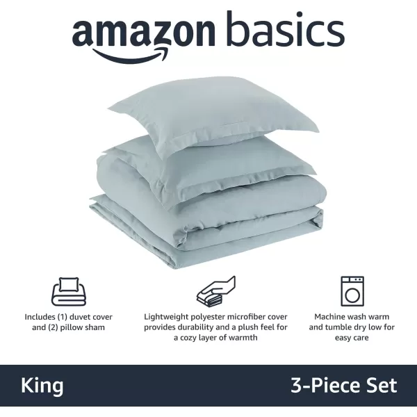 Amazon Basics Lightweight Microfiber Duvet Cover Set with Snap Buttons FullQueen Bright WhiteSpa Blue King Snap Buttons