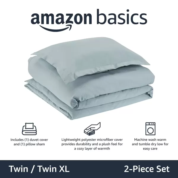 Amazon Basics Lightweight Microfiber Duvet Cover Set with Snap Buttons FullQueen Bright WhiteSpa Blue TwinTwin XL Snap Buttons