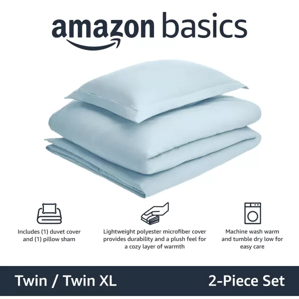 Amazon Basics Lightweight Microfiber Duvet Cover Set with Snap Buttons FullQueen Bright WhiteSpa Blue TwinTwin XL Zipper