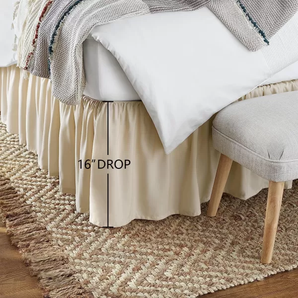Amazon Basics Lightweight Ruffled Bed Skirt Classic Style Soft and Stylish 100 Microfiber With 16 Drop Queen Bright White SolidFull Beige