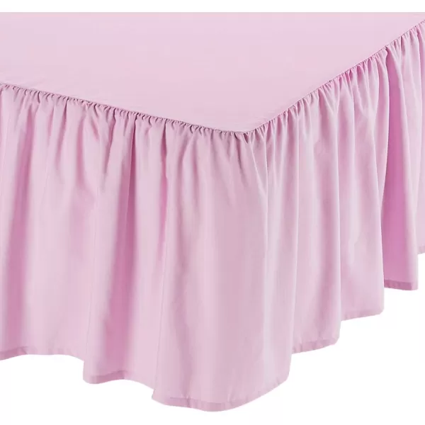 Amazon Basics Lightweight Ruffled Bed Skirt Classic Style Soft and Stylish 100 Microfiber With 16 Drop Queen Bright White SolidFull Bubblegum Pink