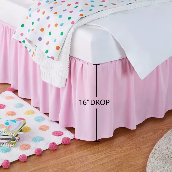 Amazon Basics Lightweight Ruffled Bed Skirt Classic Style Soft and Stylish 100 Microfiber With 16 Drop Queen Bright White SolidFull Bubblegum Pink