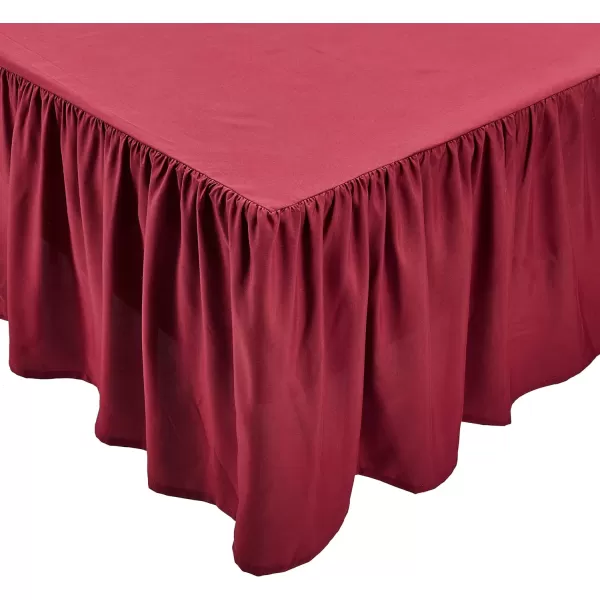 Amazon Basics Lightweight Ruffled Bed Skirt Classic Style Soft and Stylish 100 Microfiber With 16 Drop Queen Bright White SolidFull Burgundy