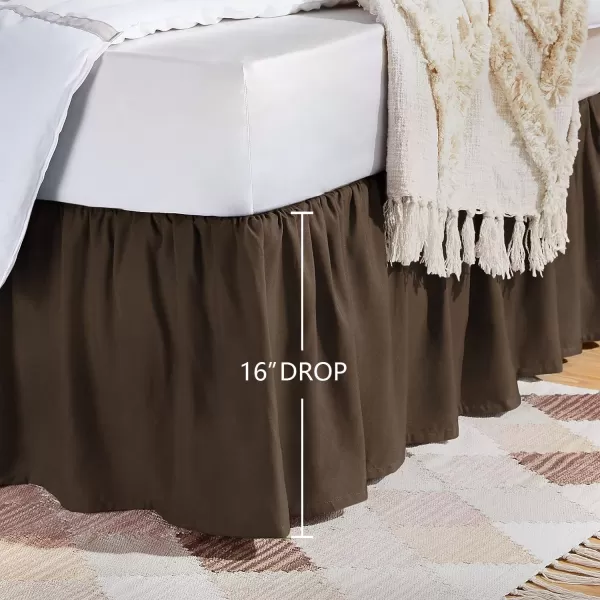 Amazon Basics Lightweight Ruffled Bed Skirt Classic Style Soft and Stylish 100 Microfiber With 16 Drop Queen Bright White SolidFull Chocolate