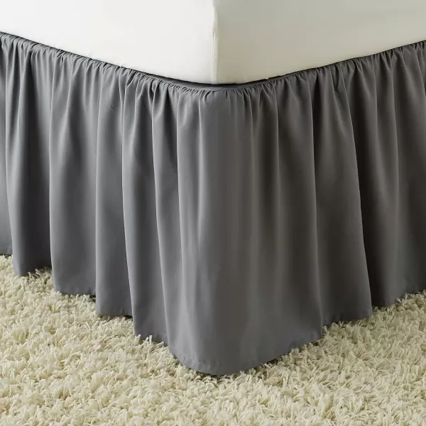 Amazon Basics Lightweight Ruffled Bed Skirt Classic Style Soft and Stylish 100 Microfiber With 16 Drop Queen Bright White SolidFull Dark Grey