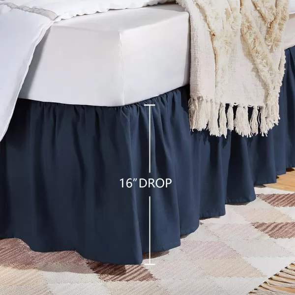 Amazon Basics Lightweight Ruffled Bed Skirt Classic Style Soft and Stylish 100 Microfiber With 16 Drop Queen Bright White SolidFull Navy Blue