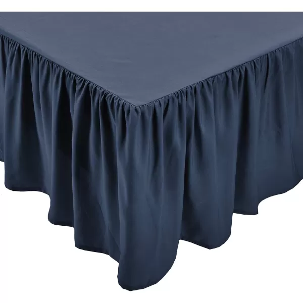 Amazon Basics Lightweight Ruffled Bed Skirt Classic Style Soft and Stylish 100 Microfiber With 16 Drop Queen Bright White SolidFull Navy Blue