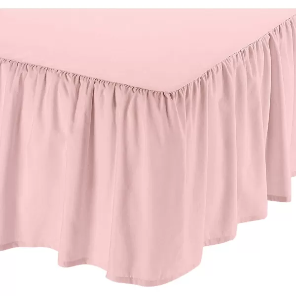 Amazon Basics Lightweight Ruffled Bed Skirt Classic Style Soft and Stylish 100 Microfiber With 16 Drop Queen Bright White SolidFull Peony Pink