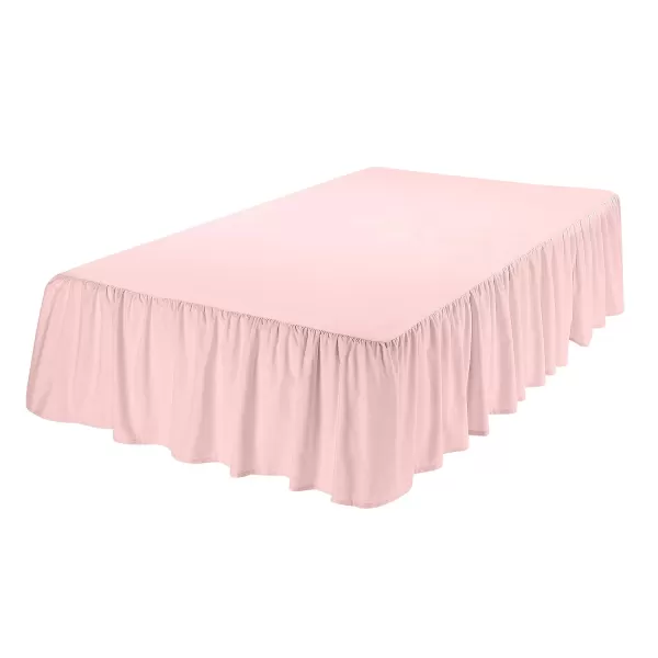 Amazon Basics Lightweight Ruffled Bed Skirt Classic Style Soft and Stylish 100 Microfiber With 16 Drop Queen Bright White SolidFull Peony Pink